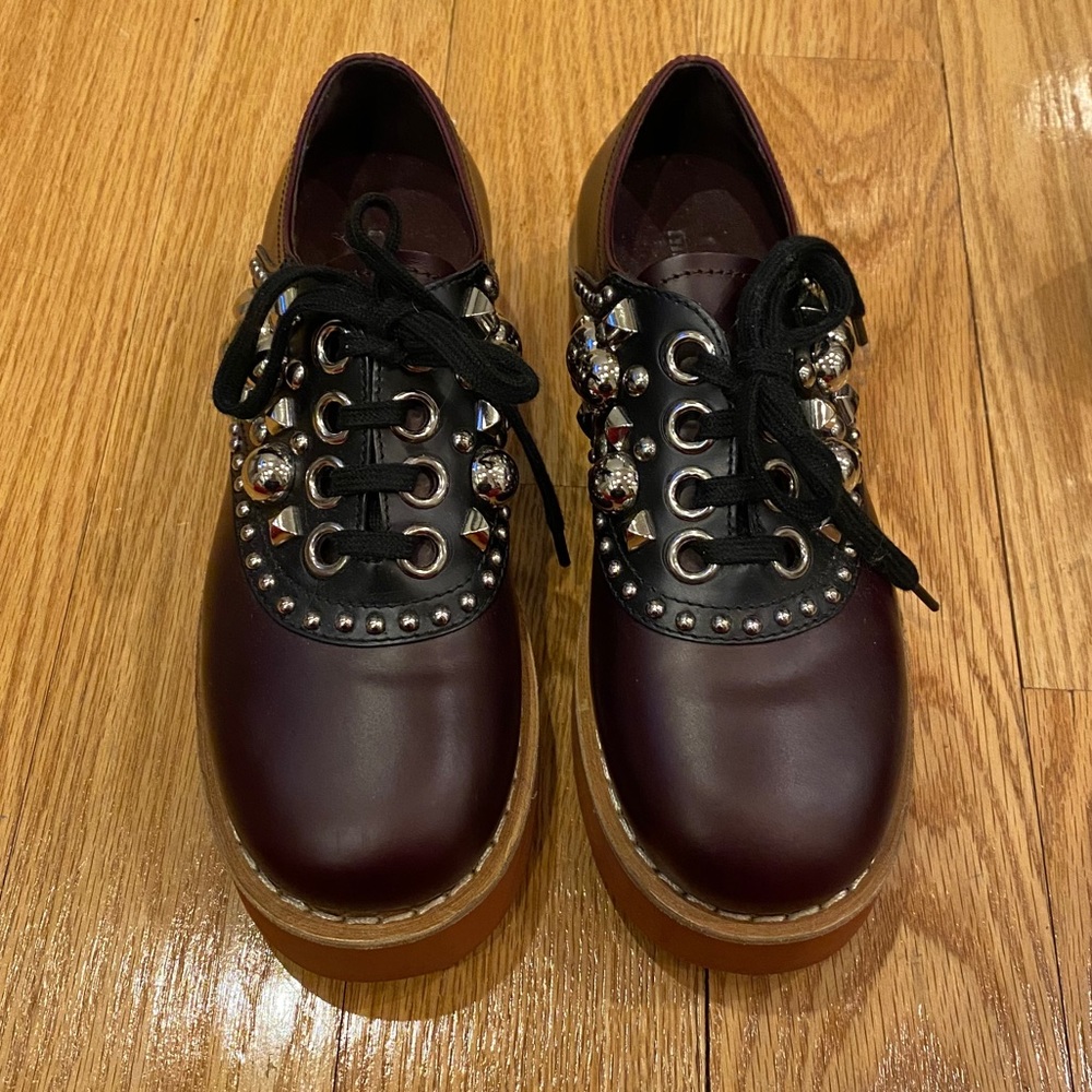 Like New!!! Miu Miu Burgundy Embellished Platforms